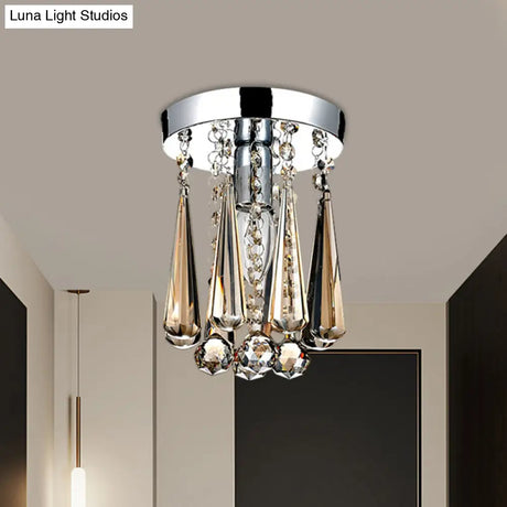 Modern Round Canopy Crystal Flush Mount Ceiling Lamp