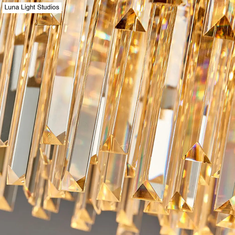 Modern Round Chandelier With Flower Pattern In Brass For Bedroom - Crystal And Metal Hanging Light