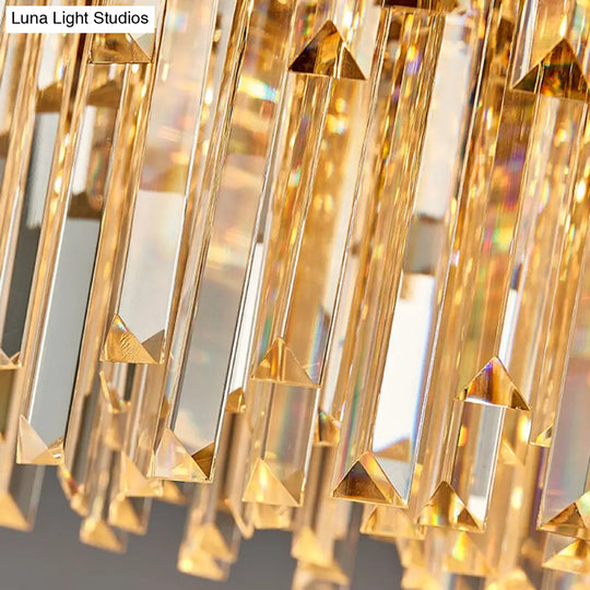 Modern Round Chandelier With Flower Pattern In Brass For Bedroom - Crystal And Metal Hanging Light