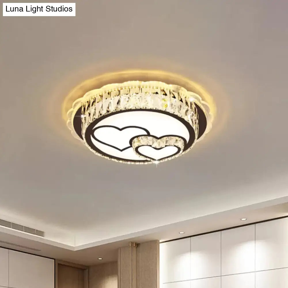 Modern Round Crystal Ceiling Lamp With Stainless-Steel Led Flush Mount Lighting And Heart/Flower