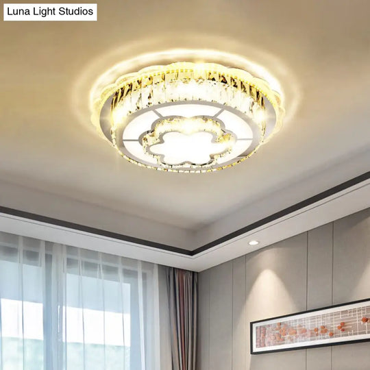 Modern Round Crystal Ceiling Lamp With Stainless - Steel Led Flush Mount Lighting And Heart/Flower