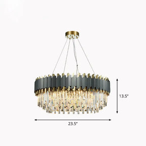 Modern Round Crystal Prism Ceiling Light Fixture For Living Room - Clear Chandelier / 23.5’