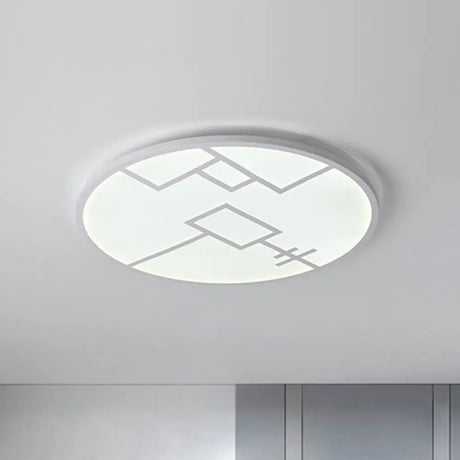 Modern Round Flush Mount Led Bedroom Light In White/Black Metallic With Pattern White