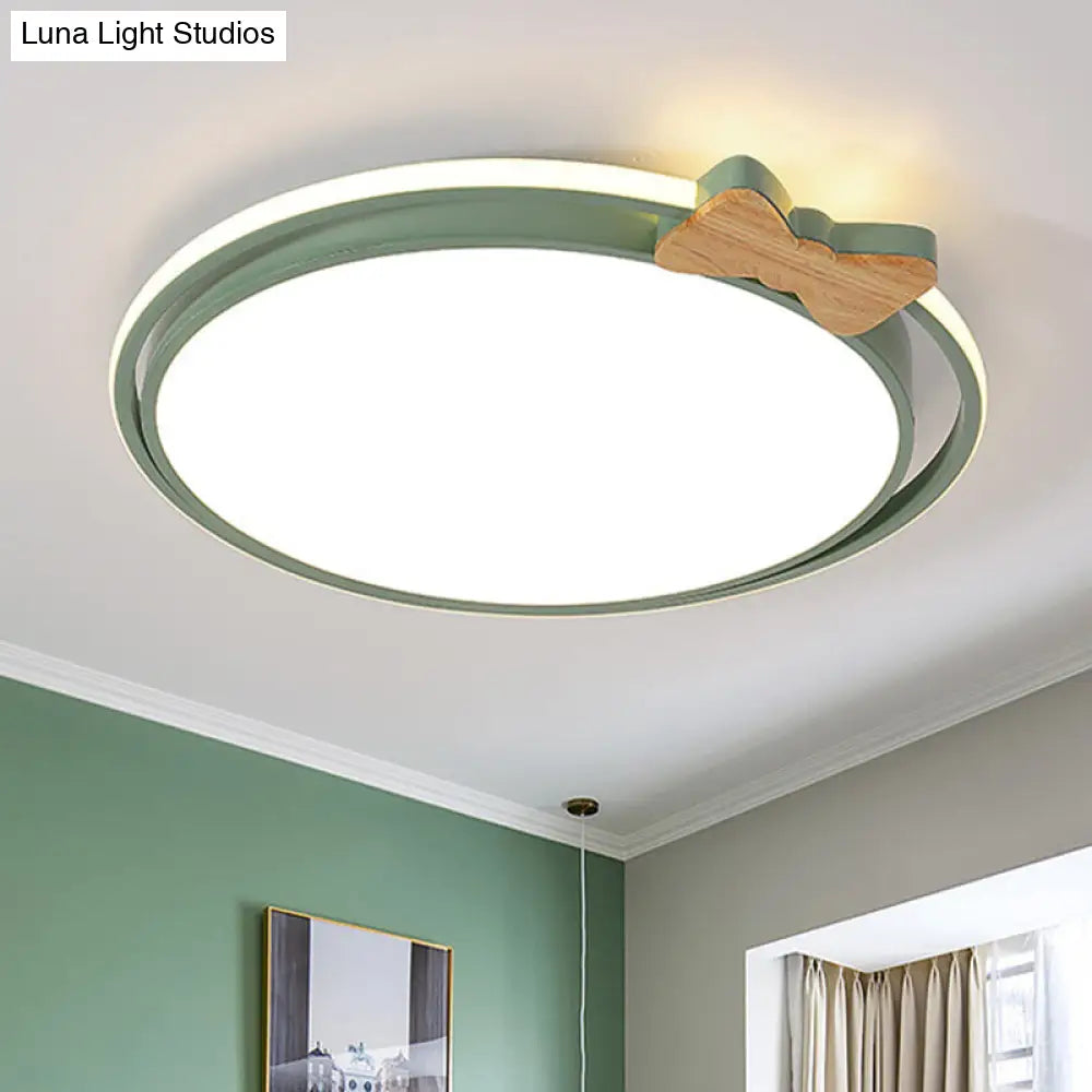 Modern Round Flush Mount Led Ceiling Light With Stylish Bow Decor In Acrylic Grey/White/Green Green