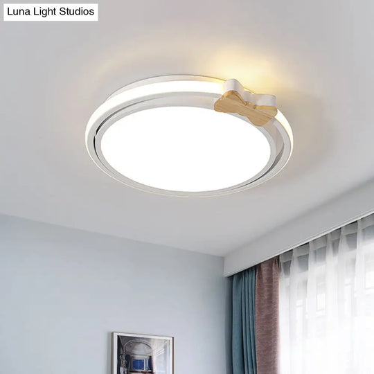Modern Round Flush Mount Led Ceiling Light With Stylish Bow Decor In Acrylic Grey/White/Green