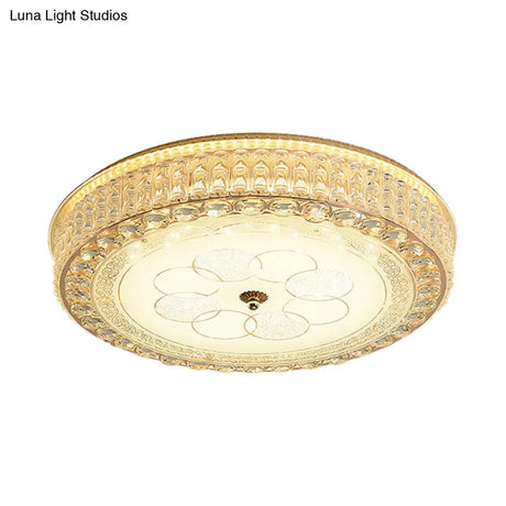 Modern Round Flushmount Led Ceiling Light With Clear Crystal Blocks For Sleeping Room