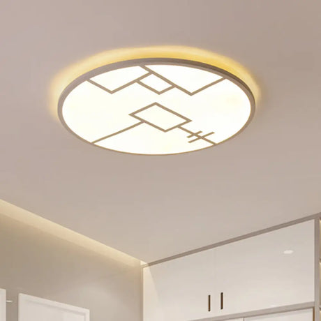 Modern Round Led Ceiling Light In Black/White With Geometric Pattern - Flush Mount Fixture For