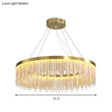 Modern Round Led Chandelier With Gold Finish & Crystal Prism Accents