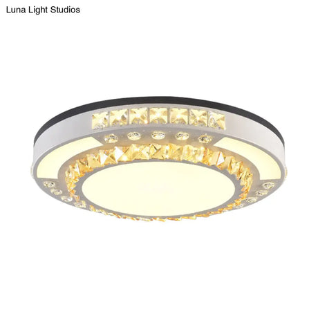 Modern Round Led Crystal Block Ceiling Lamp In White For Living Room