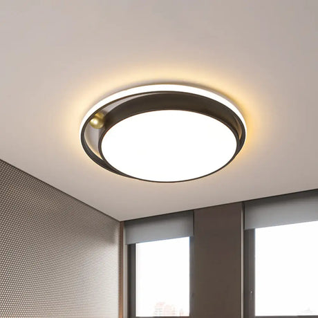 Modern Round Led Flush Mount Ceiling Light In Black- 16/19.5 Iron Frame With Warm/White Glow -