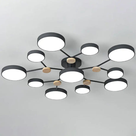 Modern Round Living Room Chandelier Pendant Light - Nordic Style Acrylic 11 Heads Black
