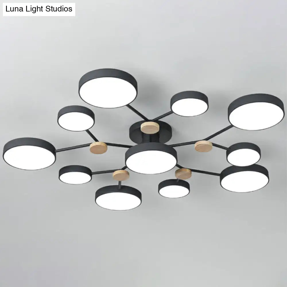 Modern Round Living Room Chandelier Pendant Light - Nordic Style Acrylic 11 Heads Black