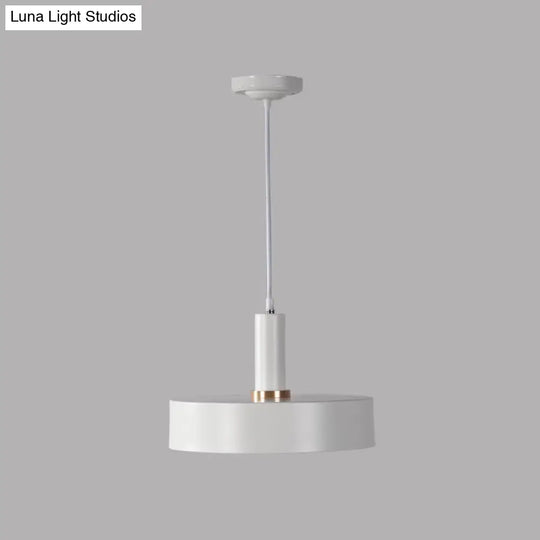 Contemporary Metallic 1-Head Ceiling Light For Bedroom: Round Drop Lamp White