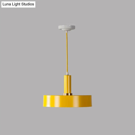 Modern Round Metal Ceiling Light: Single-Head Hanging Lamp For Bedroom Yellow