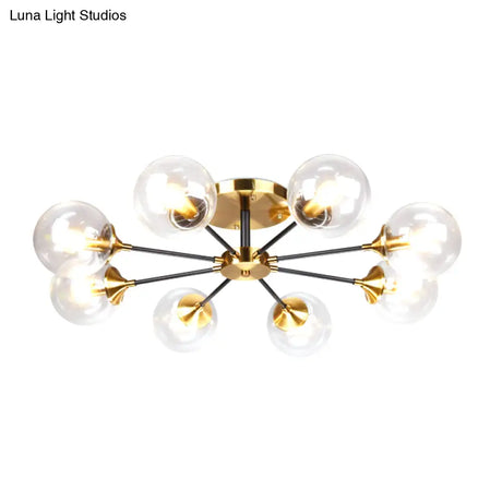 Modern Round Semi Flush Mount Lighting In White/Orange With Smoke Glass - 3/6/8 Light Gold Led