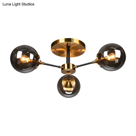 Modern Round Semi Flush Mount Lighting In White/Orange With Smoke Glass - 3/6/8 Light Gold Led
