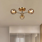 Modern Round Semi Flush Mount Lighting In White/Orange With Smoke Glass - 3/6/8 Light Gold Led