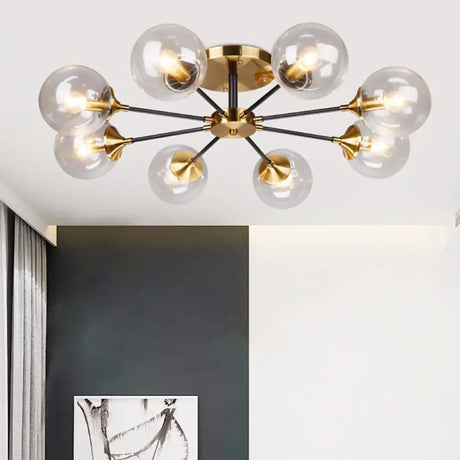 Modern Round Semi Flush Mount Lighting In White/Orange With Smoke Glass - 3/6/8 Light Gold Led