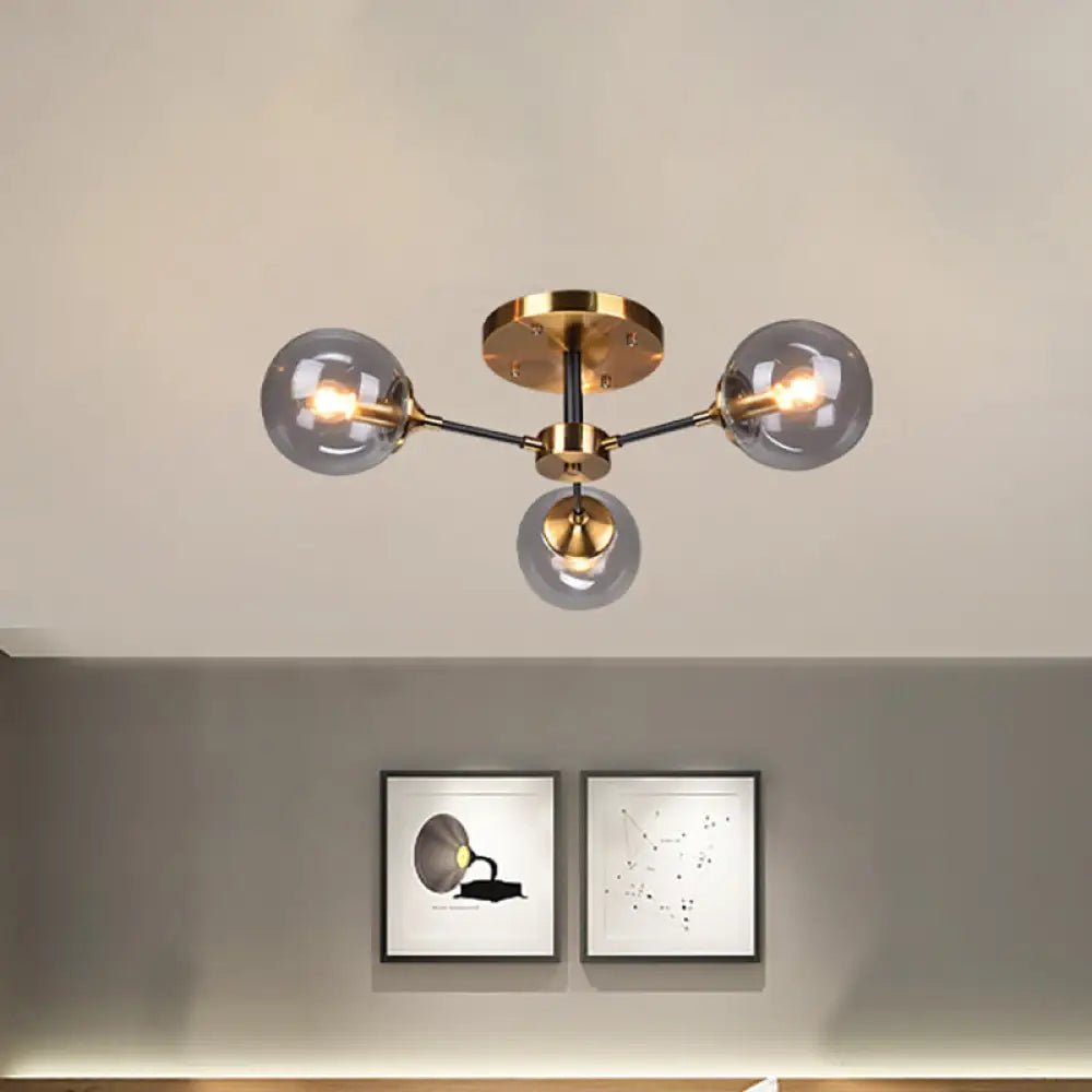 Modern Round Semi Flush Mount Lighting In White/Orange With Smoke Glass - 3/6/8 Light Gold Led