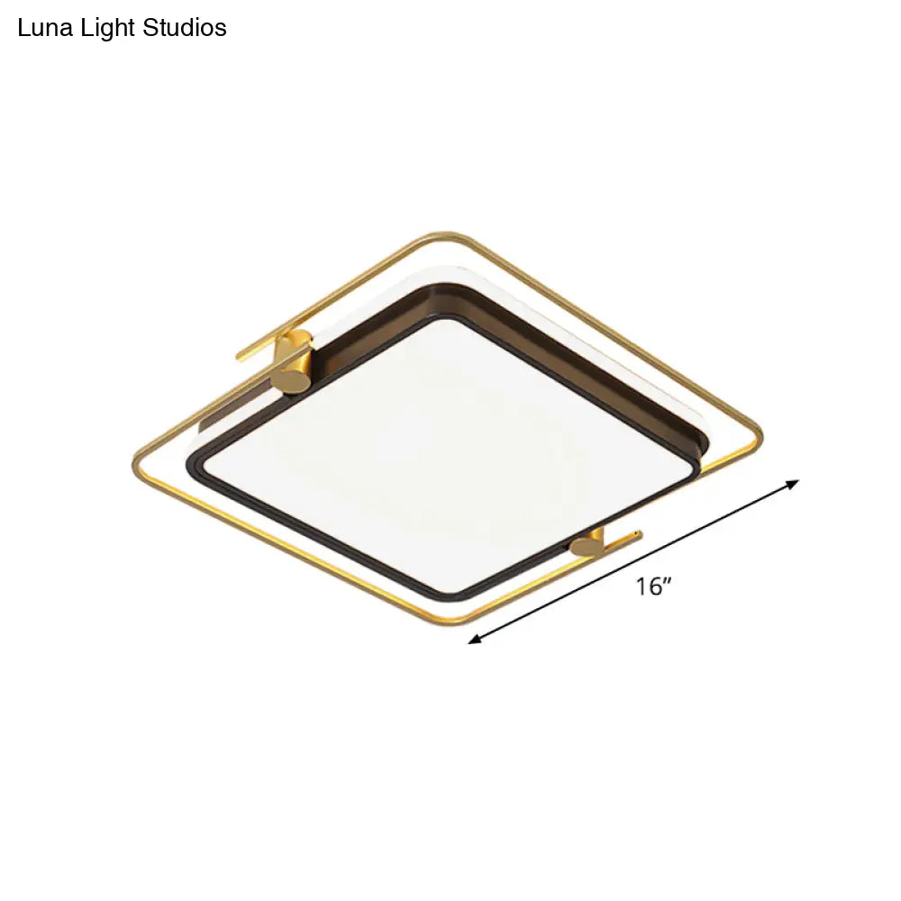Modern Rounded/Square Flush Mount Ceiling Light: Acrylic Led Lamp In Black-Gold