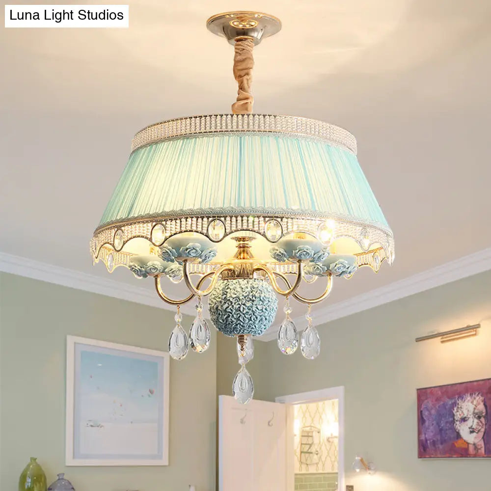 Modern Scalloped Chandelier Hanging Ceiling Light 5-Head Fabric Design With Crystal Drops In