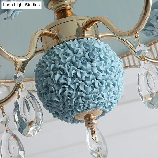 Modern Scalloped Chandelier Hanging Ceiling Light 5-Head Fabric Design With Crystal Drops In