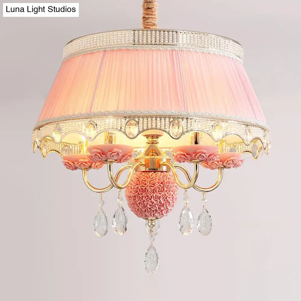 Modern Scalloped Chandelier Hanging Ceiling Light 5-Head Fabric Design With Crystal Drops In