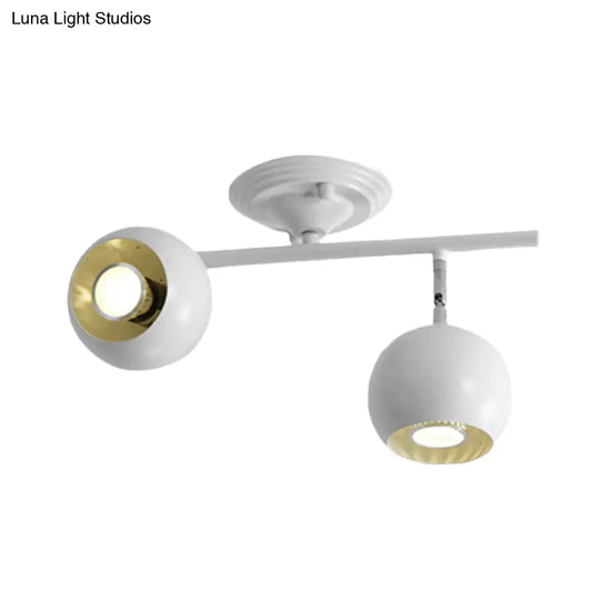 Modern Semi Flush Globe Light Fixture - White Finish 2-Light Ceiling-Mounted Lamp With Metallic