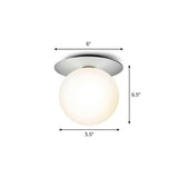Modern Semi Flush Mount Ceiling Lamp With Ball Glass Shade - 1 Bulb Aisle Lighting Silver / Milk