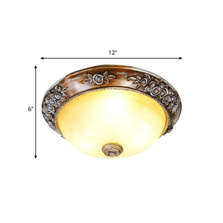 Modern Semi-Globe Flush Mount Lamp - Resin Ceiling Fixture In Sepia For Balcony Available 12/16/19.5