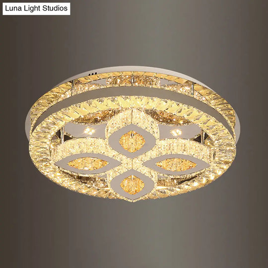 Modern Semi Mount Led Ceiling Light With Crystal Accents - Clover/Star Bedroom Lighting In Chrome