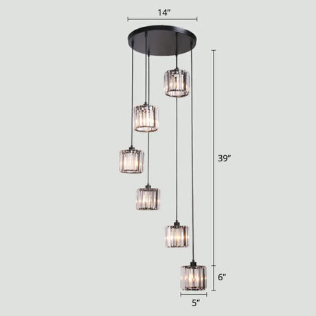 Modern Shaded Glass Multi-Light Pendant For Living Room Ceiling 6 / Black