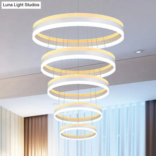 Modern Silver Circular Led Chandelier Pendant Light Fixture | 1/2/3-Light Acrylic Ceiling Lighting 5