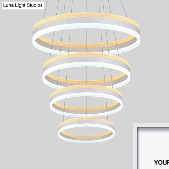 Modern Silver Circular Led Chandelier Pendant Light Fixture | 1/2/3-Light Acrylic Ceiling Lighting