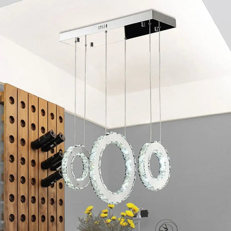 Modern Silver Circular Pendant With K9 Crystal 3/5 Lights For Dining Room Cluster 3 /