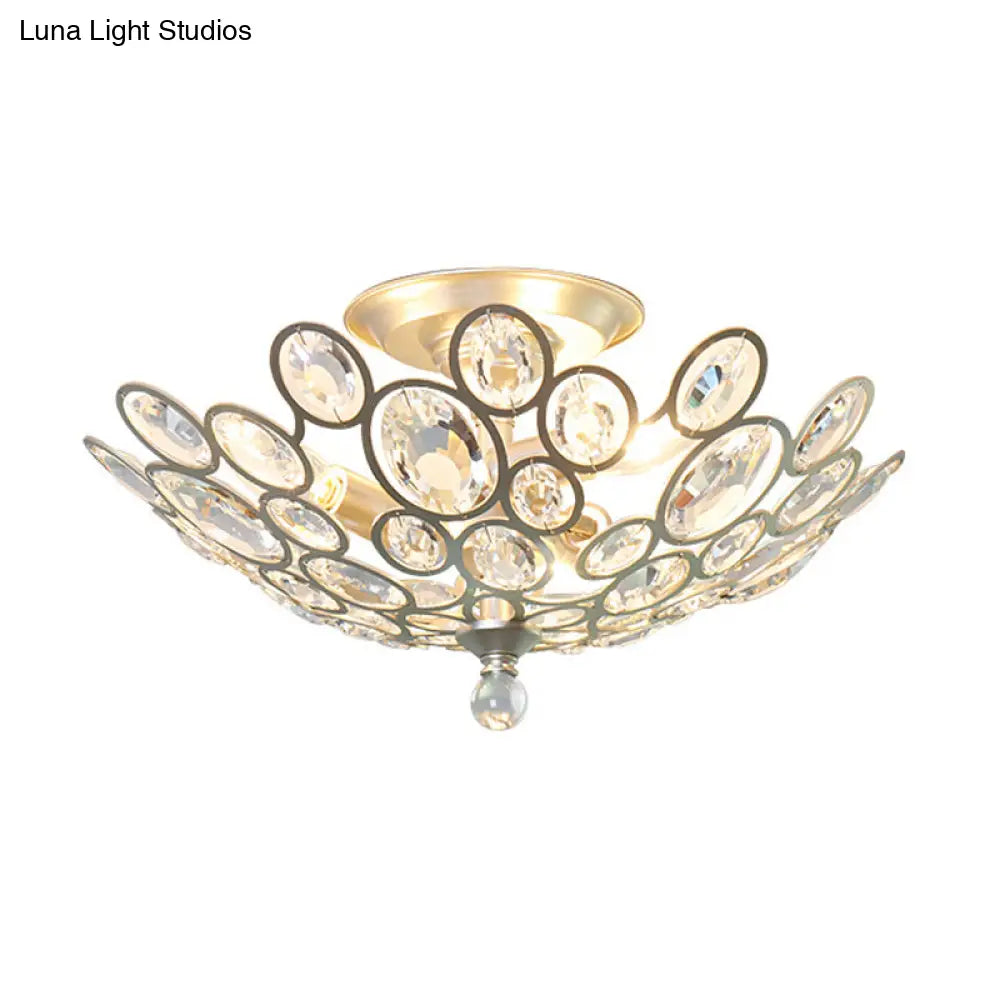 Modern Silver Crystal Semi Flush Light For Corridors - Hand-Cut 3 Head Design