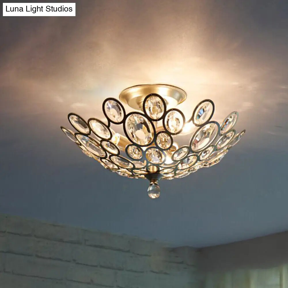 Modern Silver Crystal Semi Flush Light For Corridors - Hand-Cut 3 Head Design