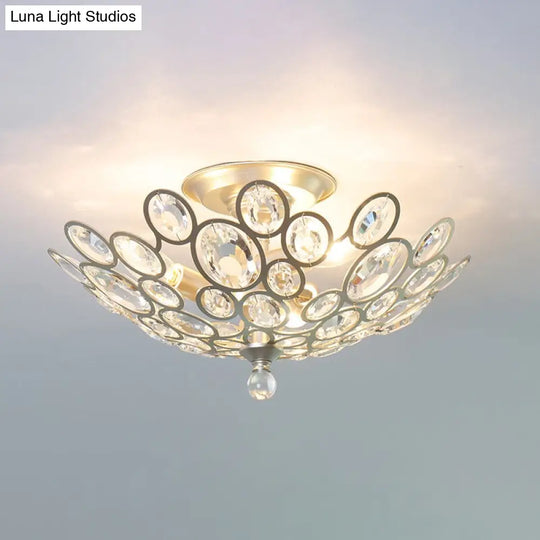 Modern Silver Crystal Semi Flush Light For Corridors - Hand-Cut 3 Head Design