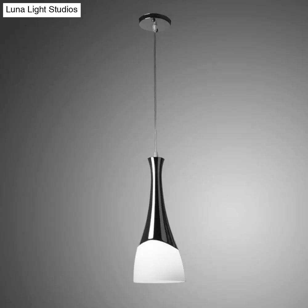 Modern Silver Funnel Shaped Hanging Light Fixture With White Glass Multi Pendant For Diner 1 /