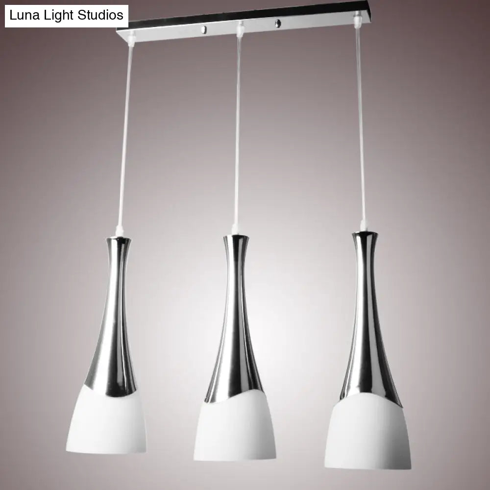 Modern Silver Funnel Shaped Hanging Light Fixture With White Glass Multi Pendant For Diner 3 /