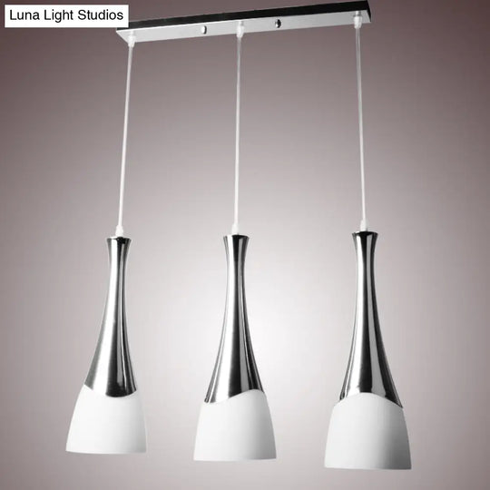 Modern Silver Funnel Shaped Hanging Light Fixture With White Glass Multi Pendant For Diner 3 /