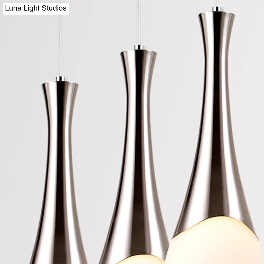 Modern Silver Funnel Shaped Hanging Light Fixture With White Glass Multi Pendant For Diner
