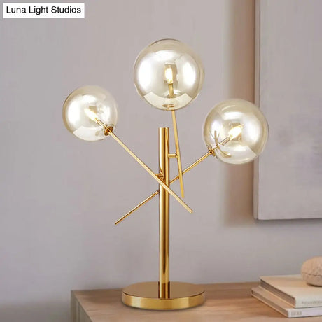 Modern Silver Glass Nightstand Lamp With Rotatable Gold Heads - Perfect For Bedroom Lighting