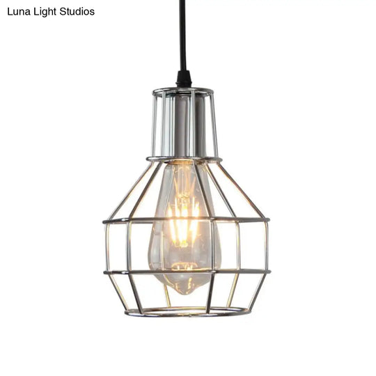 Modern Silver/Gold Metal Ceiling Fixture With Cage Shade - Stylish Loft Hanging Lamp For Coffee