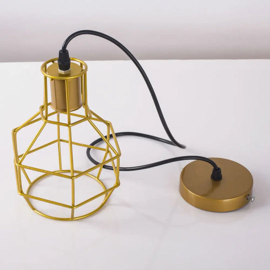 Modern Silver/Gold Metal Ceiling Fixture With Cage Shade - Stylish Loft Hanging Lamp For Coffee