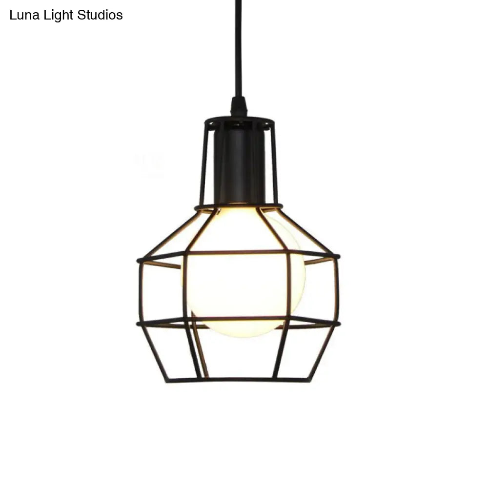 Global Metal Cage Ceiling Lamp For Coffee Shops - Stylish 1 Light Fixture With Silver/Gold Finish