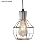 Modern Silver/Gold Metal Ceiling Fixture With Cage Shade - Stylish Loft Hanging Lamp For Coffee