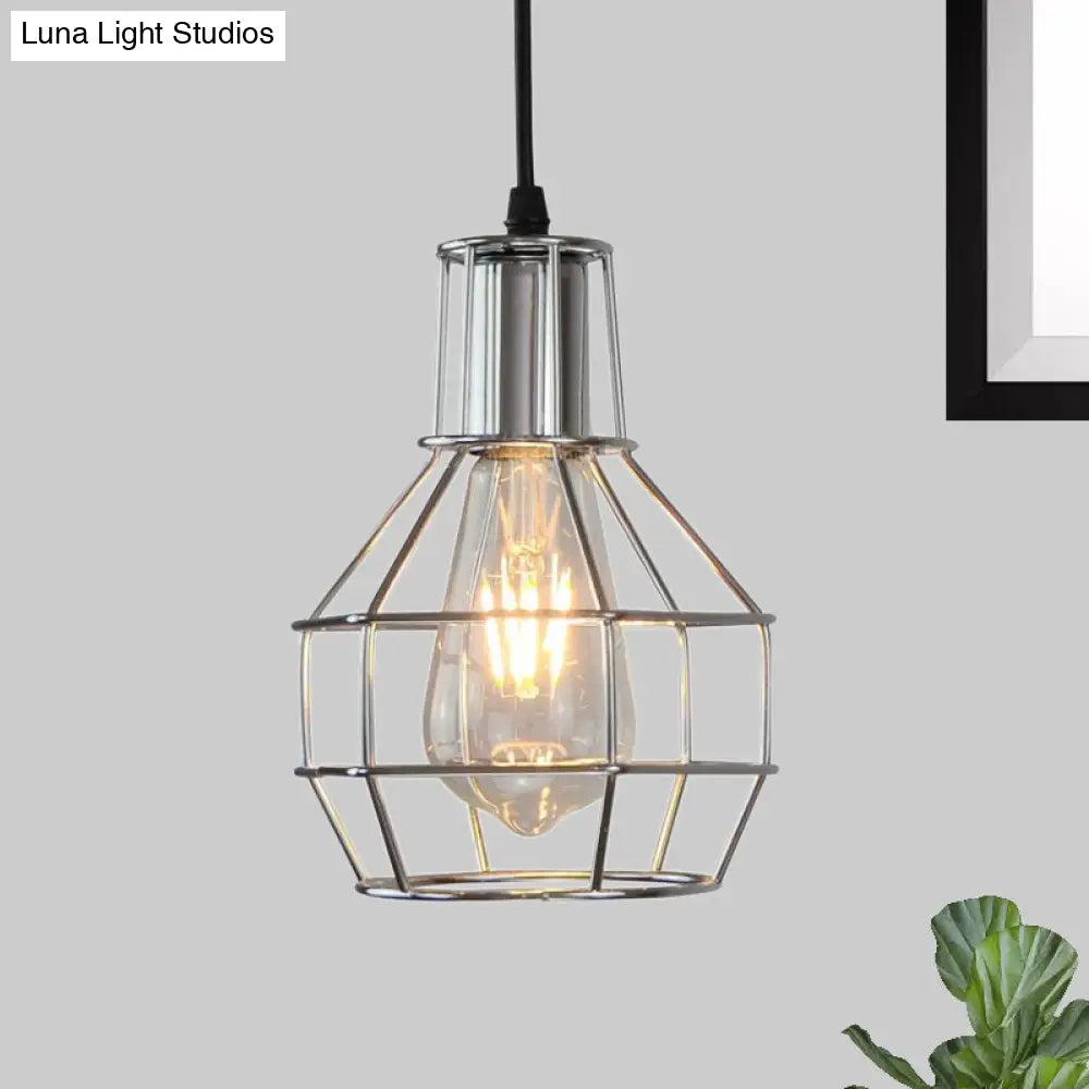 Global Metal Cage Ceiling Lamp For Coffee Shops - Stylish 1 Light Fixture With Silver/Gold Finish
