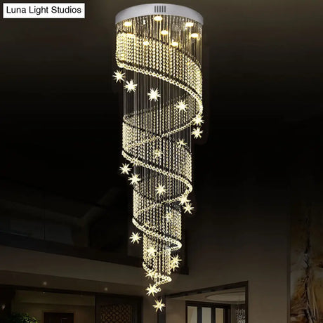 Modern Silver Led Cluster Pendant Light With Spiral Crystal Suspended Fixture- 9 Heads