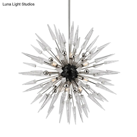 Modern Silver Starburst Chandelier With 9 Clear Crystal Lights - Perfect For Restaurants